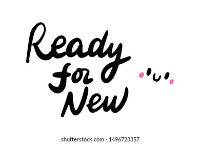 Ready for new hand drawn vector illustration in cartoon style lettering face smiling kawaii cute