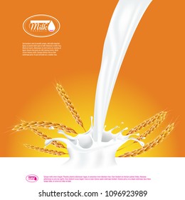 Ready Oatmeal ad template layout, with milk pouring white space.