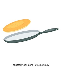 Ready pancake and pan isolated on a white background. Cartoon vector illustration. 
