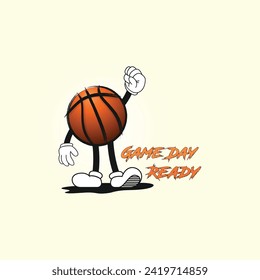 Ready to play the basketball cartoon character with Game Day Ready typography