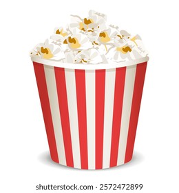 Ready popcorn icon in a red and white striped cup. Vector illustration.