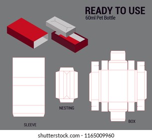 Ready to print 60ml pet bottle with 3 part include nesting for ejuice product