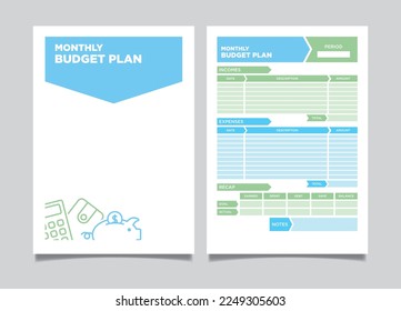 Ready to print A4 Size Budget planner template design. Printable budget planner design layout. Modern geometric design