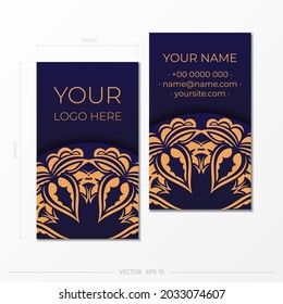 Ready to print business card design with vintage patterns. Business card set in purple color with greek luxury ornaments.