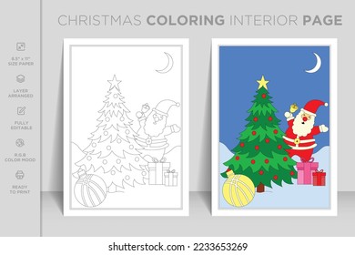 Listo para imprimir la página interior completa del libro de coloreado de Navidad