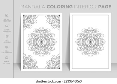 Ready to print complete mandala coloring book interior page. Luxury ornamental mandala design.