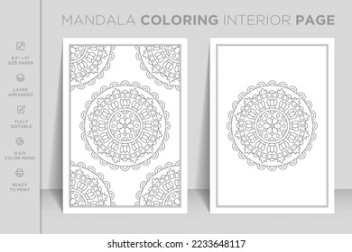 Ready to print complete mandala coloring book interior page. Luxury ornamental mandala design.