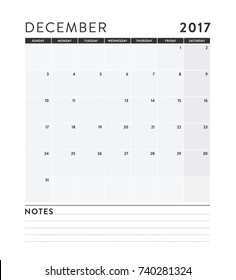 Ready To Print December 2017 Monthly Yearly Calendar To Do List White Background Vector Icon Illustration Background