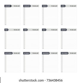Ready To Print Monthly Yearly Calendar To Do List Set White Background Vector Icon Illustration Background
