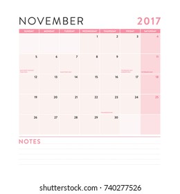 Ready To Print November 2017 Monthly Yearly Calendar To Do List White Background Vector Icon Illustration Background