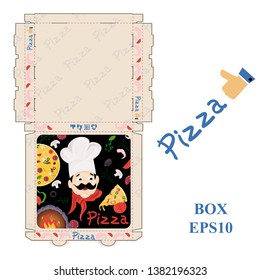ready to print pizza food packaging box layout design vector EPS10