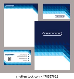 Ready to print Stationery for offices and business, folder, letterhead, double side business card with blue geometric style