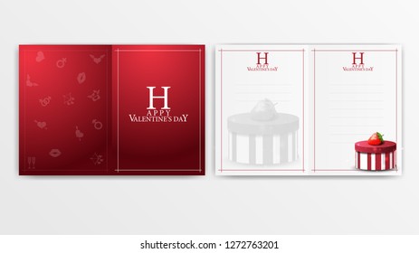 Ready to print Valentine's Day red card with gift and strawberry