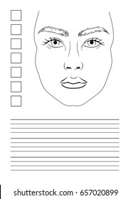 Ready to printing portrait orientation face chart page  Clean face and thick eyebrows   realistic features  Empty worksheet for make up artist practice  Makeup layout for visage