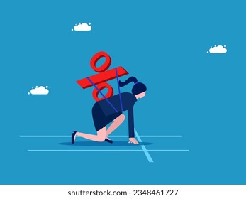 Ready to raise interest rates. Businesswoman Start Running Percent 