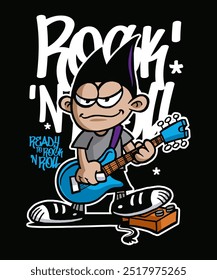 Pronto para Rock n Roll Design de Ilustração de Desenho Animado