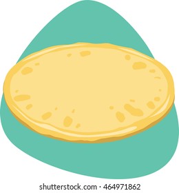Ready round dough for pizza on green background.