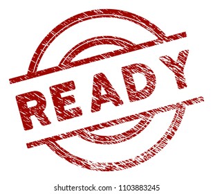 Ready rubber stamp seal. Vector element with distress design and grunge texture in red color. Designed for overlay watermarks and distressed seal imitations.