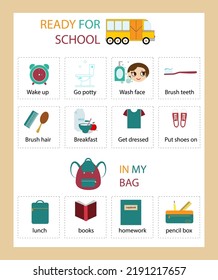 Ready for school Kids Daily Responsibilities Chart, Kids Routine, Chore Chart, Morning Evening Checklist, Daily Task List, Children's Job Poster,