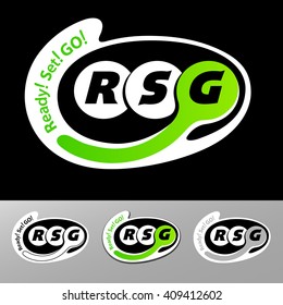 Ready Set Go Emblem, Skydiving, Skydives, Skydiver, Parachute, Wingsuit, Freefall, Freefly, Logo. Vector Icon Illustration. 