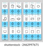 Ready sets of icons for separating paper waste. Vector elements are made with high contrast, well suited to different scales and on different media. Ready for use in your design. EPS10.