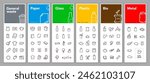 Ready sets of icons for separating trash. Vector elements are made with high contrast, well suited to different scales and on different media. Ready for use in your design. EPS10.