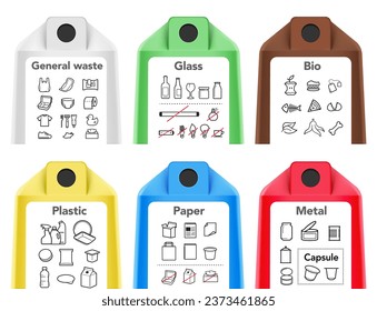 Ready sets of icons for separating trash. Vector elements are made with high contrast, well suited to different scales and on different media. Ready for use in your design. EPS10.