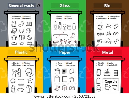 Ready sets of icons for separating trash. Vector elements are made with high contrast, well suited to different scales and on different media. Ready for use in your design. EPS10.