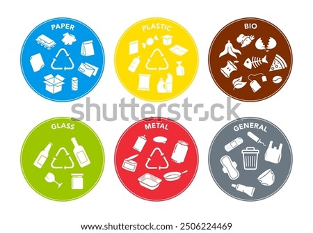 Ready sets of icons for separating trash. Vector elements are made with high contrast, well suited to different scales and on different media. Ready for use in your design. EPS10.