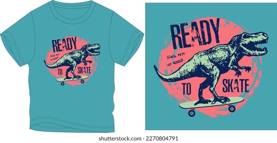 ready to skate dinosaur graphic design vector illustration