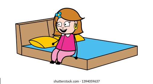 Ready to Sleep - Retro Cartoon Female Housewife Mom Vector Illustration