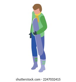Listo para el vector isométrico del icono de snowboard. Deporte infantil. Equipo infantil
