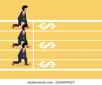 Ready to start business, begin new job or preparation for work. Businessman standing ready for run sprint competition