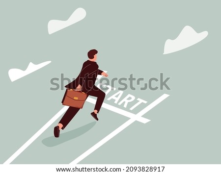 Ready to start business, begin new job or preparation for work, focus and willingness concept, confidence motivated businessman be prepared at start race line and ready to win the competition. Success