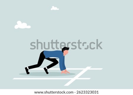 Ready to start business, begin new job or preparation for work, focus and willingness concept, confidence motivated businessman be prepared at start race line and ready to win the competition.
