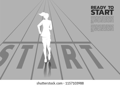 ready to start career and business. Silhouette of businesswomen running from start line. 