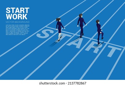 ready to start career and business. Silhouette of businesswomen and businessman walking from start line.