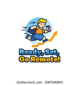 Ready Steady Go.Logo Running focused super boy.Concept of people ready to start career and business.Ready to start business, begin new job or preparation for work, focus and willingness concept