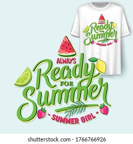 Ready For Summer.Summer Girl.Vector T-Shirt Design.
