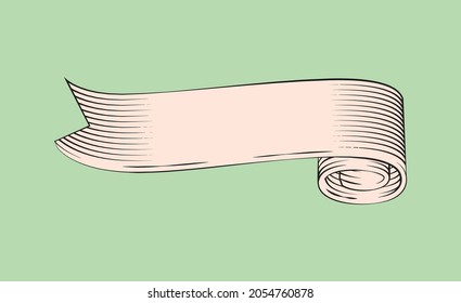 Ready for text horizontal rolled rope, scroll strip in vintage style, graphic line art outline. Hand drawn monochrome sketch decorative ribbon vector.