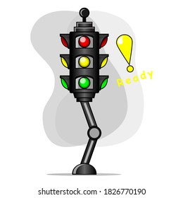 Ready Traffic light with three colors. Flat vector illustration isolated on white background