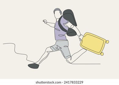 Ready to travel with one suitcase. Travel one-line drawing. Travel one-line drawing