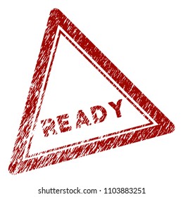Ready triangle rubber stamp seal. Vector element with distress design and dust texture in red color. Designed for overlay watermarks and distressed seal imitations.