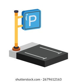Listo para usar icono de estilo 2d de señal de estacionamiento azul