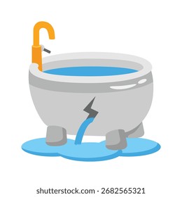 Ready to use 2d style icon of cracked bathtub, leaking, broken, damaged