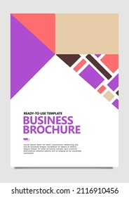 Ready to use business brochure vector template with colorful rectangle ornament. 