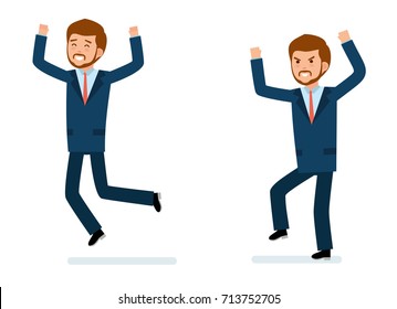 Ready to use character creation set. Businessman happy, businessman in anger. Isolated white background. Business, office work, workplace. Flat design vector illustration.