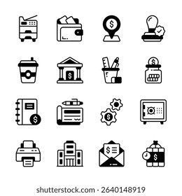 Ready to use collection of accounting and bookkeeping glyph icons