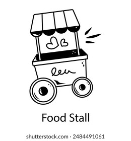 Ready to use doodle icon of food stall 