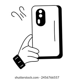 Ready to use doodle icon of holding mobile 